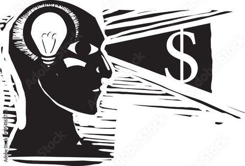 Woodcut expressionist style image of  Illuminated Investment Ideas