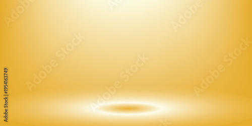 Golden gradient studio room design. Light yellow podium concept wallpaper. Wall and floor surface backdrop for presentation, product showcase, mockup template. Vector empty shelf display backdrop