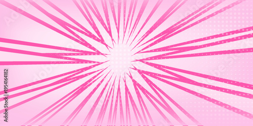 Wavy pink radial stripes background. Strawberry lollipop, candy, yogurt or ice cream print. Rosy sunburst, explosion or surprise manga style effect. Groovy y2k pattern. Vector cartoon illustration