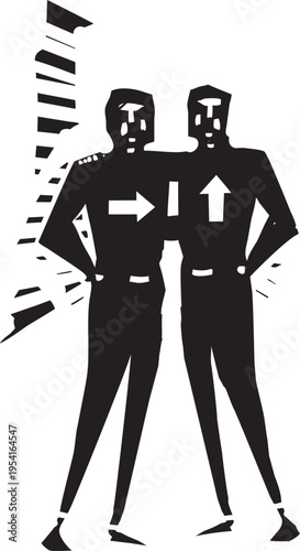 Woodcut expressionist style image of a Couple in an unequal partnership