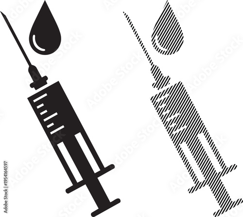 Comparison of empty and filled syringes with liquid droplets at the tips