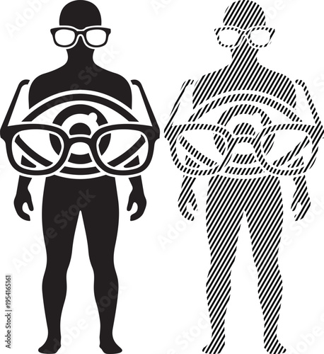Retro virtual reality headset concept compared to human head shape
