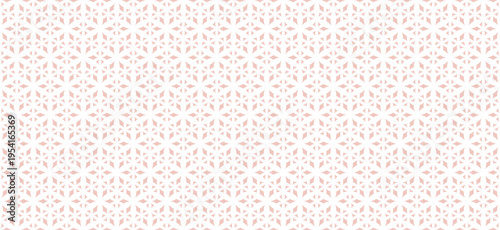 Vector minimal geometric seamless pattern with diamonds, floral shapes, leaves. Simple elegant ornament texture. Subtle abstract pink and white background. Repeated design for print, decor, textile