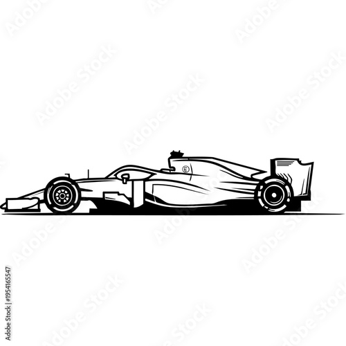 Black and white illustration of racing car.