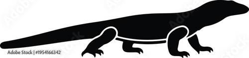 Vector silhouette Komodo dragon reptile lizard walking profile mascot design