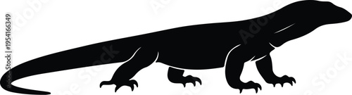 Vector silhouette large Komodo dragon animal reptile side view illustration design