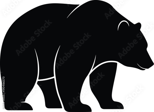 Vector silhouette large powerful grizzly bear walking side view design