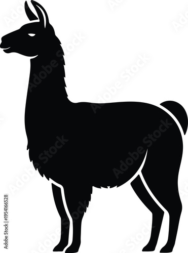 Vector silhouette of a standing alpaca animal for logo and branding design