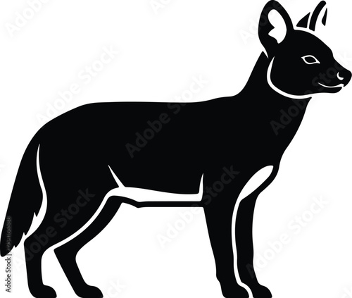 Vector silhouette of an African wild dog standing in profile design