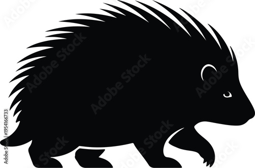 Vector silhouette porcupine walking side profile view animal design