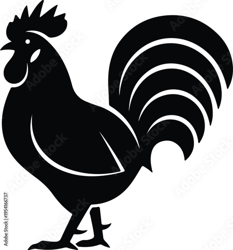 Vector silhouette standing rooster cockerel chicken illustration farm animal design