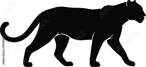 Vector silhouette walking panther graceful predator on white background design