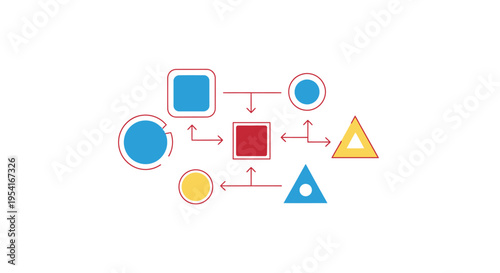 Abstract flowchart diagram with colorful shapes and arrows