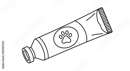 Medical ointment or pet care cream tube with a prominent paw print symbol in a clean black and white line art style.