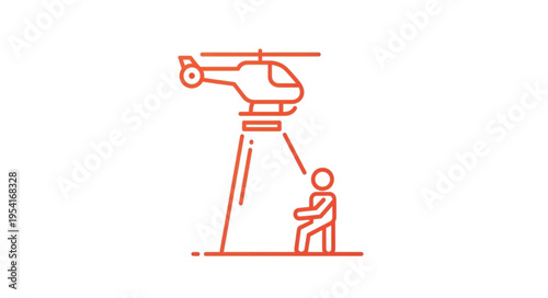 Helicopter filming person with camera aerial view.