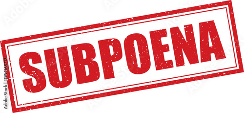 Red Subpoena Rubber Stamp Sign Mark Word Text Written in Grunge Vector in Grunge Border in Transparent Background, Svg, Png