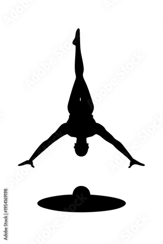 Silhouette of a female gymnast performing a handstand, vector