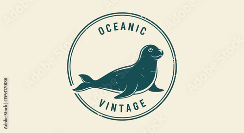 Vintage seal illustration with oceanic and vintage text