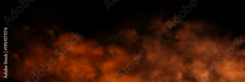 Abstract orange smoke effect with floating sparks creates dramatic fire atmosphere, ideal for overlay compositions with mysterious fog and burning ember elements.
