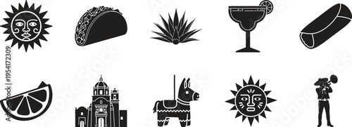 Cinco de mayo fiesta icon set mexico independence day symbols