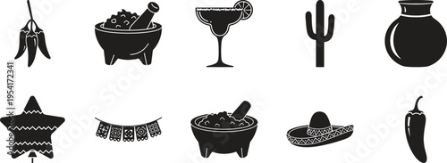 Cinco de mayo fiesta icon set mexican celebration symbols