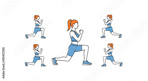 Woman doing lunges in different positions.
