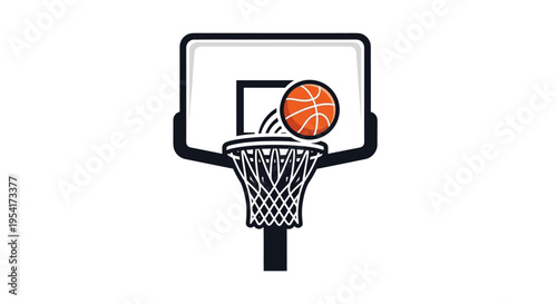 Basketball hoop with orange ball going in.