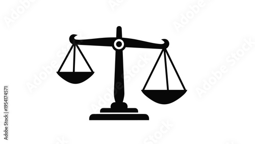 Clean black silhouette of a balanced scale of justice representing law equality and the legal system in a minimalist style.