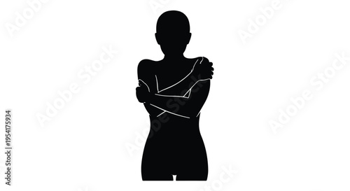 Confident woman silhouette standing strong with arms crossed in simple modern studio setting with white background