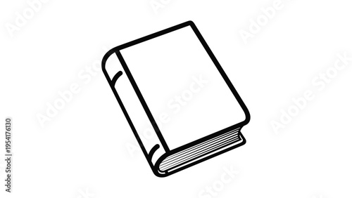 Simple black and white line drawing of a closed hardcover book in perspective view suitable for educational or library themed icon designs.