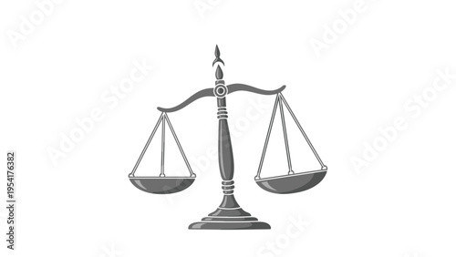 Realistic grey 3D model of a balance scale of justice symbolizing legal equality and the judicial system in a clean digital illustration.