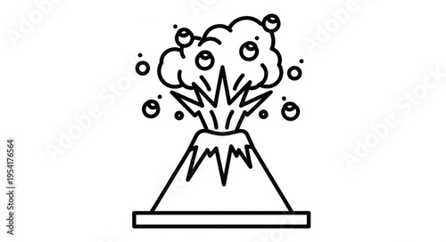 Illustration of an erupting volcano with smoke and ash clouds.