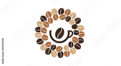 Brown coffee beans in cup icon.