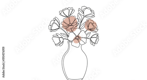A line drawing of flowers in a vase.