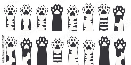 Collection of Black and White Cat Paw Prints paws animal