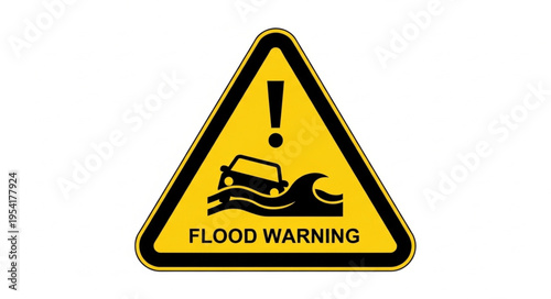 Flood warning sign showing a car driving through water.