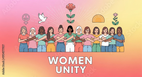 Diverse group of women standing together in unity and solidarity.