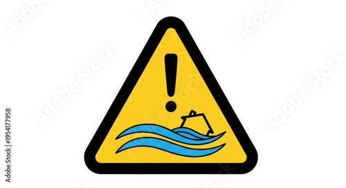 Yellow warning sign with black border depicting a boat sinking in water.