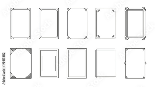 Set of Ten Decorative Black Outline Frames Keywords: frame, border, outline, decorative