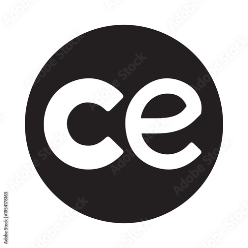 Black Circle with White Letters CE Minimalist Graphic Design Simple Icon Abstract Shape