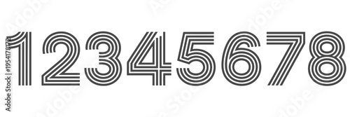 Stylized Numbers One to Eight with Parallel Lines digits
