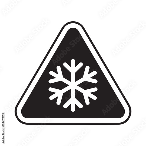 Black Snowflake Warning Sign Isolated on White Background Winter Weather Alert