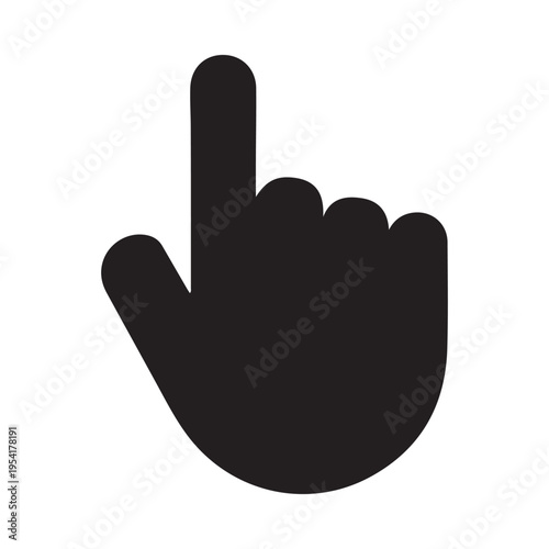 Black Silhouette Hand Pointer Icon Clicking Upwards Against White Background
