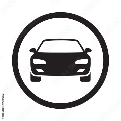 Car Icon Front View Silhouette in Circle for Transportation and Automotive Concepts