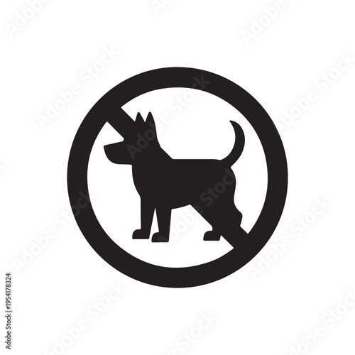No Dogs Allowed Symbol Silhouette of Dog Inside Red Circle with Diagonal Line Warning Sign Vector Graphic