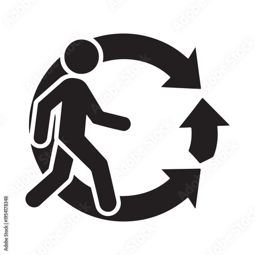 Person Walking in Circular Arrow Loop Cycle Symbol Process Flow Stock Icon