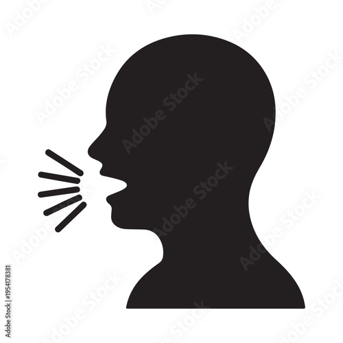 Silhouette Head Speaking Sound Waves Icon Isolated on White Background