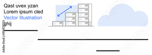 Technology, cloud storage, data growth, IT infrastructure, networking, digital systems. Image of server racks with an upward arrow and a cloud icon. Technology and cloud storage concept