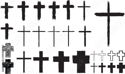 Textured Religion Cross . Christian cross . Vector cross with rough edges