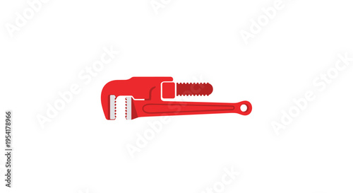 A red adjustable pipe wrench is positioned horizontally on a plain white background.